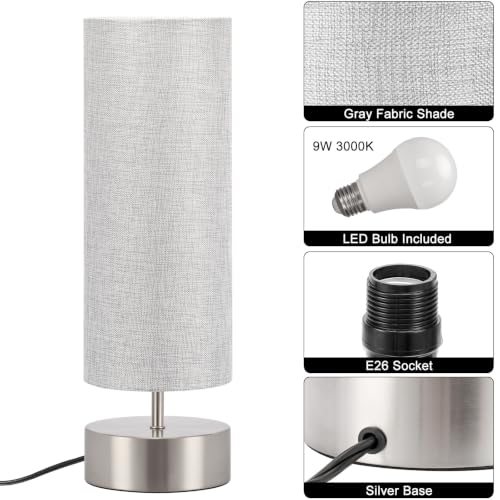 Bedside Touch Lamp, 3 Way Touch Control Table Lamp, Modern Nightstand Lamp - color: Gray Shade with Silver Base