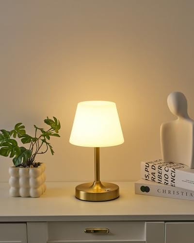 PUSU Cordless LED Gold Small Table Lamp, Waterproof Shower Desk lamp - color: Electroplated Gold (Metal + PE Plastic)