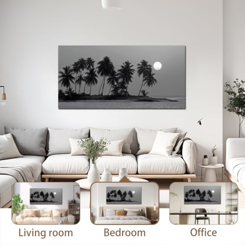 Black Coastal Wall Art Ocean Landscape Tropical Palm Tree Artwork 24"x48" - size: 24"L x 48"W