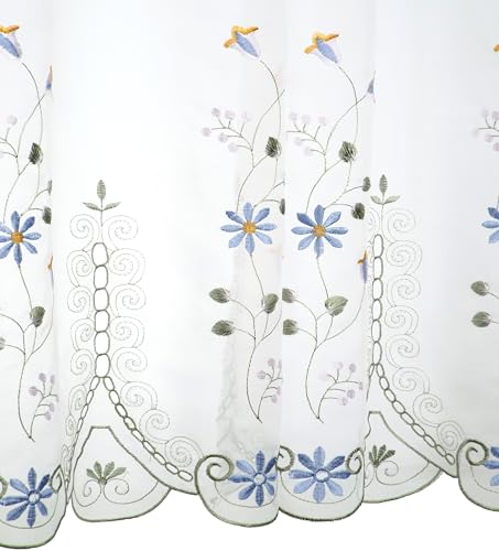 Today's Curtain, Samantha Embroidered Sheer Tier 24", White/Green, 59" W x 24" L - color: White/Green Multi, size: 59"W x 24"L (Pack of 1)