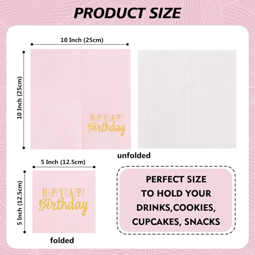 Vuzvuv 52 Pack Funny Happy Happy Birthday Cocktail Napkins with Gold Stamping - Birthday Party Dinner Hand Napkin for Party Supplies Decorations Table Decor for women man(5" Folded 3 Ply-Pink) - color: Happy HBD Pink