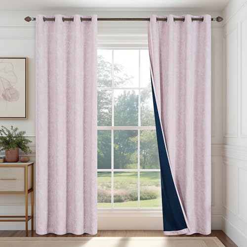 FMFUNCTEX Pink Floral Jacquard Blackout Curtains, 52X63 Inches, 2 Panels - color: Pink, size: 52"W x 63"L (Pack of 2)