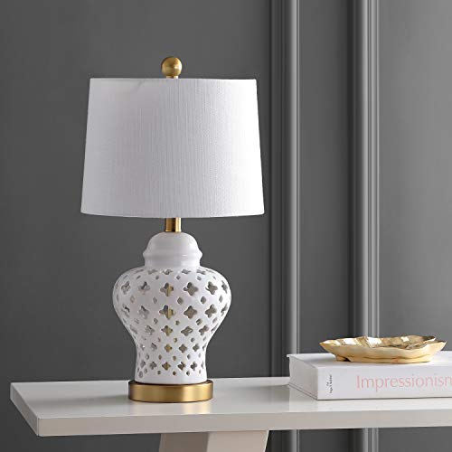 JONATHAN Y Pierced Ginger Jar 20.5" Ceramic Table Lamp, White