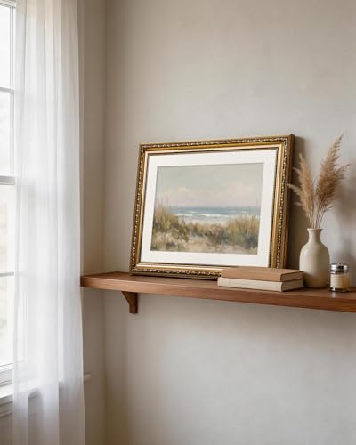 VIYYIEA Gold Framed Coastal Wall Art Summer Beach Canvas Print, 13×16 Inch - color: Beach Oil Painting, size: 16"L x 13"W