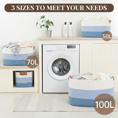 Danpinera 70L Large Woven Blanket Basket for Living Room, Gradient Blue - color: Gradient Blue, size: 72L