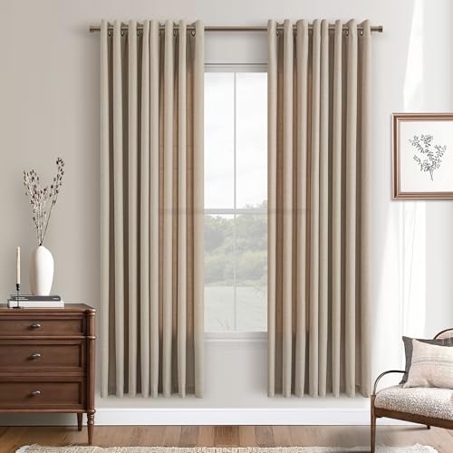 Taupe Linen Semi Sheer Bronze Grommet Privacy Curtains 72 Inch Long - color: Burlywood Birch, size: 52"W x 72"L (Pack of 2)