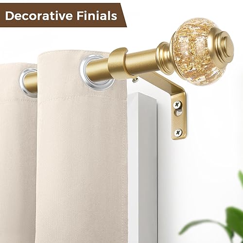Curtain Rods for Windows, USFOOK 7/8 inch Luxury Gold Curtain Rod 32 to 115 Inch, Telescoping Splicing Drapery Rods with Decorative Translucent Finials - color: Luxury Gold, size: 32-115"