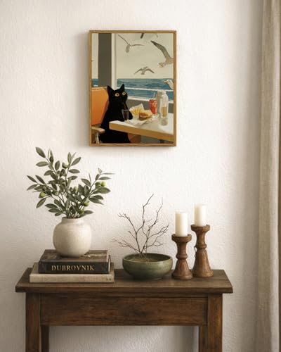 WHASAYART Framed Whimsical Black Cat Canvas Wall Art 12x16 Inch - color: Black Cat Holiday, size: 16"L x 12"W