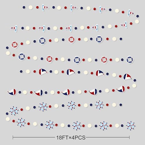 Nautical Party Decorations Red Blue Beige Circle Dots Garland Hanging Paper Polka Dot Streamer for Birthday Wedding Shower Bachelorette Nautical Ahoy Achor Pirate Theme Party Decorations Supplies - color: Nautical