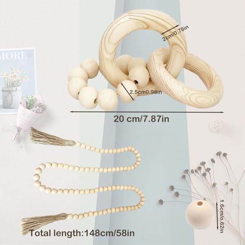 2 pcs Decorative Wood Knot Link Chain and Bead Decor, Natural Wooden Knot Decor for Coffee Table Farmhouse Decortive for Home Boho Modern Shelf Decortion(Natural) - color: Natural