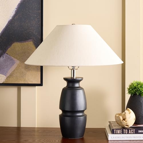 SAFAVIEH Lighting Collection - Nakia Wood Table Lamp, 22" Decorative Accent Light with Fabric Shade, E26 Bulb Compatible (TBL2028A)