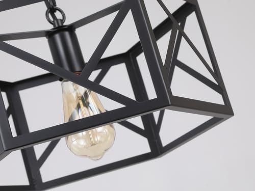 Rustic Farmhouse Metal Pendant Light Fixture One-Light Adjustable Chain 14.5 inch Modern Industrial Metal Cage Hexagon Pendant Lighting for Kitchen Island Dining Room Farmhouse Entry Home, Black - size: Medium pendant light