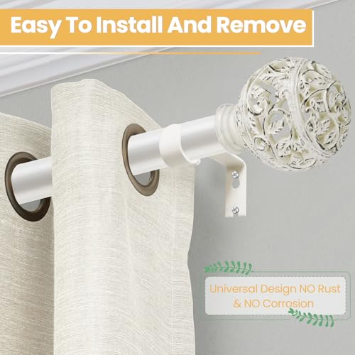 Whtie Curtain Rod 28-48 Inch Heavy Duty Branch Leaf Finial - color: Weather White, size: 28-48"
