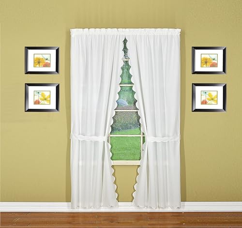Today's Curtain, Orleans Scallop Curtain, White 84" Panel Pair and Tieback,4-Piece-Set, 60" W x 84" L, White - color: White, size: 60"W x 84"L (Pack of 1)