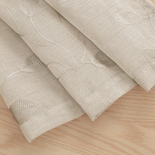 HOMEIDEAS Taupe Kitchen Sheer Curtains Leaf Embroidered, 52x45, 2 Panels - color: 2-taupe/Beige, size: 52"W x 45"L (Pack of 2)