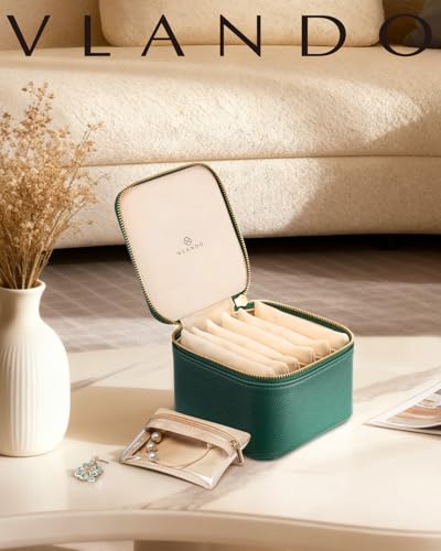 VLANDO Travel Jewelry Case with Clear 6 Velvet Bags,Green - color: 6PCS-Green