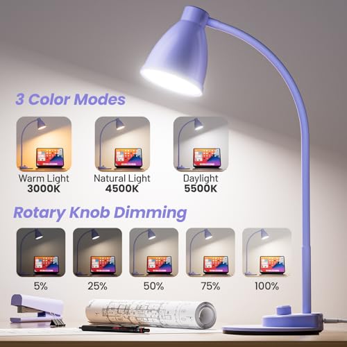BOHON LED Desk Lamp with USB Charging Port, 3 Color Modes Dim, Lilac Purple - color: Lilac Purple