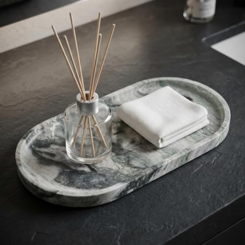 YKAJO Shangri-la Green Oval Marble Tray, 11.8x5.9 Vanity Perfume Organizer - color: Shangri-la Green, size: 11.8" x 5.9" x 0.6"