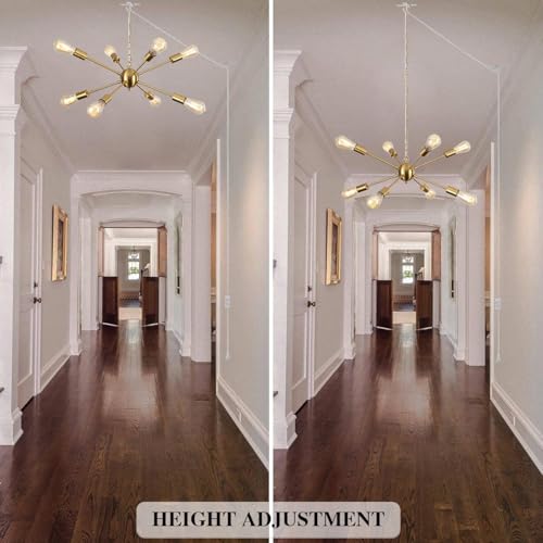 LASENCHOO 8 Lights Plug in Chandelier Gold, Sputnik Hanging Lights Fixture - color: 8 Lights-Gold-E26-Plug In, size: 8 Lights