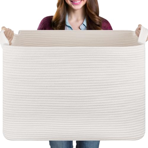 OIASKET 108L Extra Large Blanket Basket Living Room, 24.8" x 16.2" x 16.2" - color: White, size: 24.8" x 16.2" x 16.2"