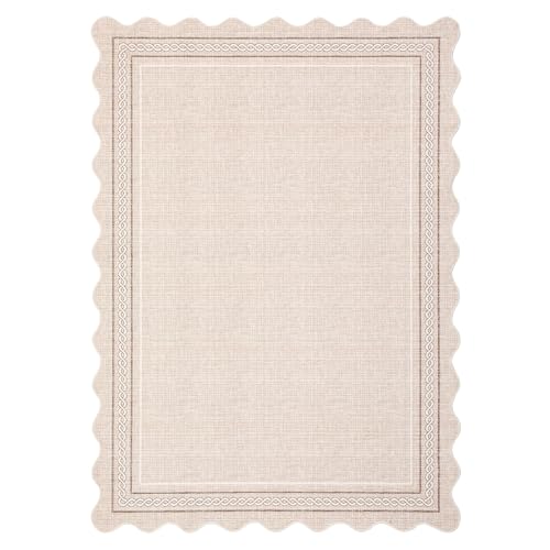 GarveeHome Scalloped Washable Small Round Rug 3ft Non-Slip Soft, Beige - color: Beige, size: 3' (Round)