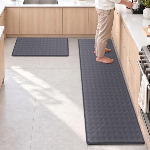 TranquilRelax 2-Piece Kitchen Mats, Cushioned Non-Slip Floor Mats, Grey - color: Grey, size: 2-Piece | 30"+59" | Standard