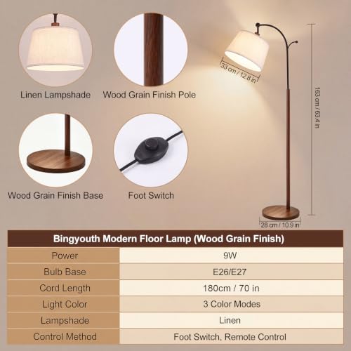 Floor Lamp, 9W 850lm Smart LED Arch Floor Lamp - Wood Grain Base - color: Wood Grain