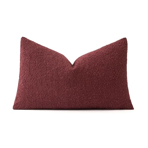MIULEE Christmas Textured Boucle Lumbar Pillow Cover for Bed 12x20 Burgundy Red - color: Burgundy Red, size: 20" x 12" (Pack of 1)
