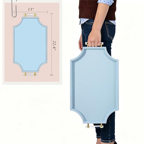 57.9 x 33cm(22.6 x 13인치) 커피 테이블 트레이 샤그린 스캘럽 장식 오토만 트레이 - color: 베이비 블루, size: 22.6" x 13" x 2"