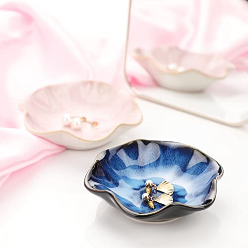 Binoster Gifts for Women Ceramic Jewelry Dish,Leaf Jewelry Tray Key Tray,Small Ring Dish Holder Decorative Jewelry Plate Trinket Dish Catchall Tray Nightstand Decor for Entryway Blue Table Room Decor - color: Blue, size: 4.3 inches