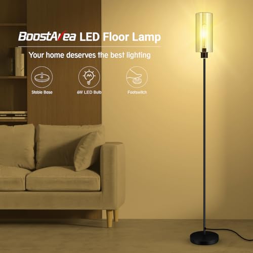 BoostArea Modern Standing Floor Lamp with Seeded Glass Shade, Simple Design, Tall, for Bedroom, Office, Kids Room, Reading - color: Seed Glass