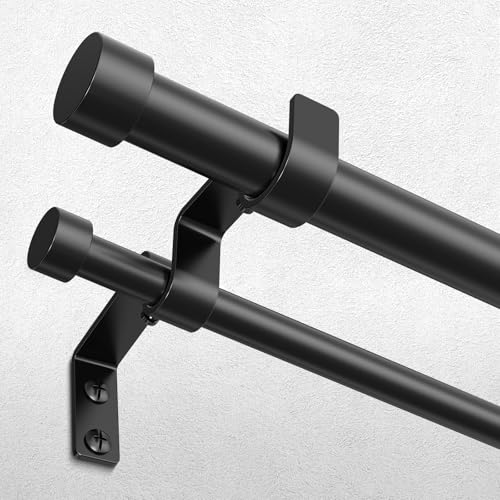 Double Curtain Rod, 36-153 Inch Black Modern Heavy Duty Dual Rods - color: Black, size: 36"-153"