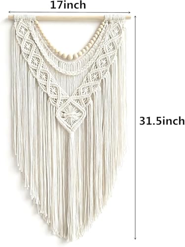 guzhiou Macrame Wall Hanging Boho Geometric Woven Tapestry Cotton Handmade Bohemian Art Decor with Wood Bead Wall Decor for Bedroom Living Room Apartment Nursery 31.5" L x 17" W(Wood bead-A) - color: Wood bead-A