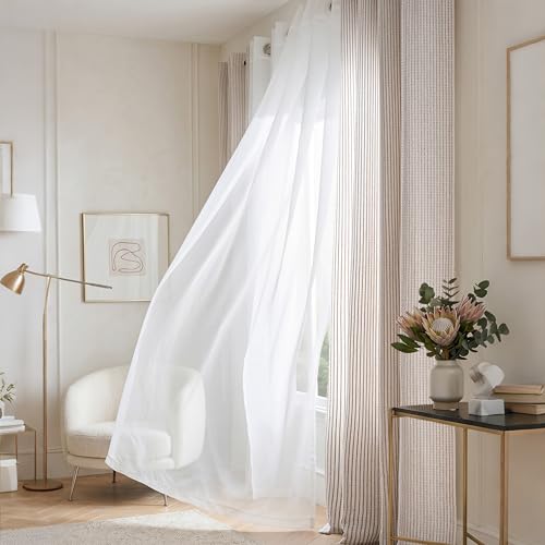 DriftAway 3D Chenille Striped Curtains 102 Inches Long Tweed Linen Textured Light Filtering Woven Embroidered Luxury Soft Drapes for Living Room Bedroom Grommet Privacy 2 Panels W52 x L102 Taupe - color: Taupe, size: 52"W x 102"L (Pack of 2)