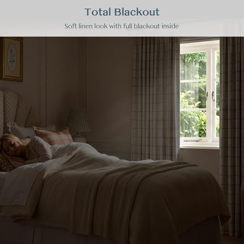 THREE GIRLS Pinch Pleated Plaid Curtains Blackout Linen Gingham Blue Curtains for Living Room,Bedroom Checkered 102 Inches Long Double Layer 2 Panels Set Luxury and Modern Printed Design Darkening - color: Blue, size: 40"W x 102"L (Pack of 2)