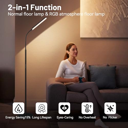 Dimunt LED Floor Lamp, Stepless Adjustable 3000K-6000K Colors, RGB - color: RGB-Black