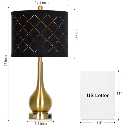 26" Gold Table Lamps Set of 2 for Bedroom Nightstand & Living Room - color: Black & Gold - 26"H