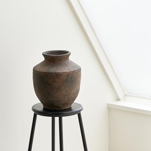 LB2 Ceramic Rustic Vase, 13.6" Tall Zen Style Terra Cotta Pitcher, Distressed Farmhouse Decor, Pottery Decorative Flower Vase for Home, Table, Living Room