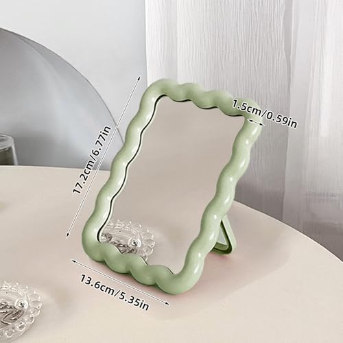 Wave Table Desk Vanity Makeup Mirror Small Make Up Office Mirror Green - color: Green