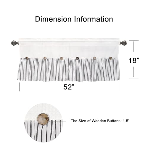 DOSLY IDÉES Farmhouse Rustic Spa Waffle & Cotton Valance, 52x18 Inch - color: Beige & Black Striped, size: 52"W x 18"L (Pack of 1)