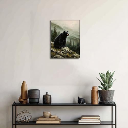 Halioyo Forest Black Bear Wall Art, Rustic Farmhouse Wall Decor(12x16 in) - color: Painting-13, size: 16"L x 12"W