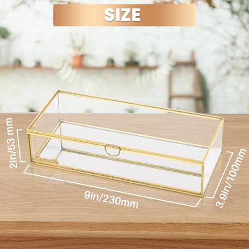 9" Golden Vintage Glass Keepsake Box, Mirrored Bottom