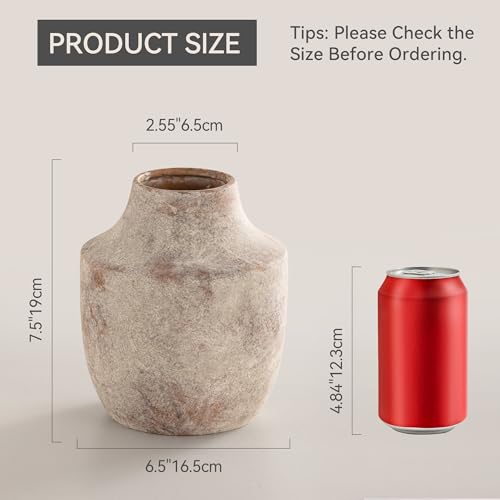 Mitt&Ditt Ceramic Flower Vase, 7.5 inch Off-White Farmhouse Rustic Vase, Handcrafted Weathered Pottery Vases, Small Flower Terracotta Vases for Home Decor, Living Room, Table, Shelf - color: B-7.5"h-terracotta