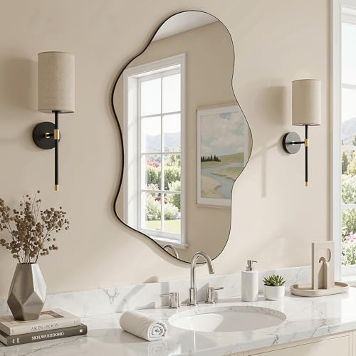 Irregular Wall Mirror, 24"x36" Wavy Cloud Bathroom Vanity Mirrors - size: 36"L x 24"W
