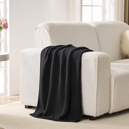 Charcoal Grey Throw Blanket, Sweater-Soft Moss Knit, 60" x 80" - color: Moss-charcoal Grey, size: 60"x80"