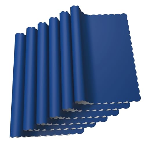 Disposable Paper Placemats, Scalloped Edge Table Mats, Blue, Pack of 100 - color: Blue
