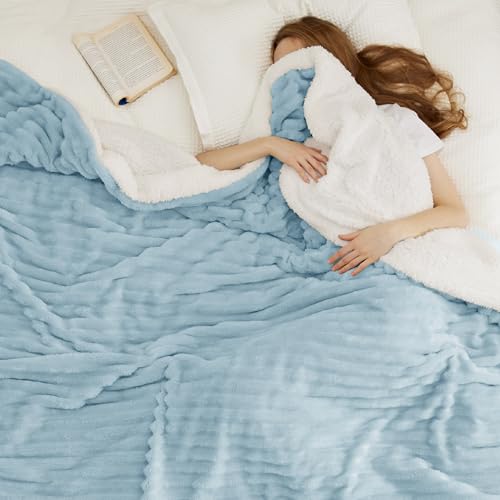Bedsure Soft Sherpa Blanket Fluffy Sky Blue Gift King 108"x90" - color: 06 - Blue, size: King (108" X 90")