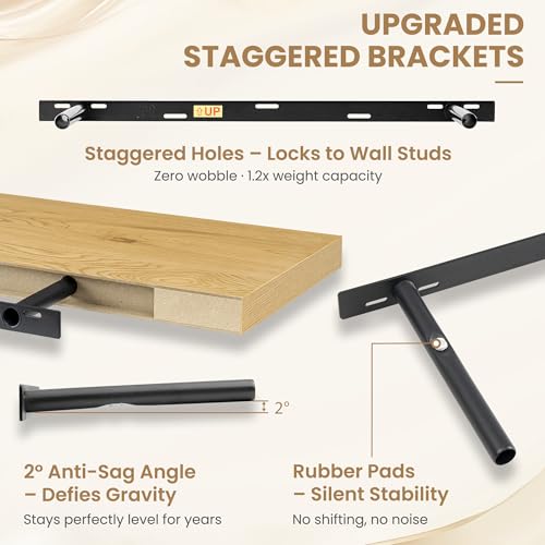 36 Inch Long Floating Shelves for Wall Set of 1, 12"D Wood Grain Shelves - color: Oak, size: 36"Wx12"Dx2"H, 1P