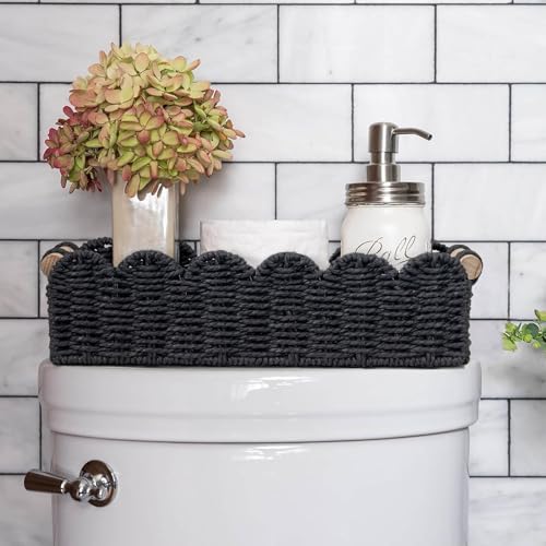 CubesLand Scalloped Toilet Paper Storage Basket W/Handle for Home Decor - color: Black, size: m - 14 X 6.3 X 3.9in