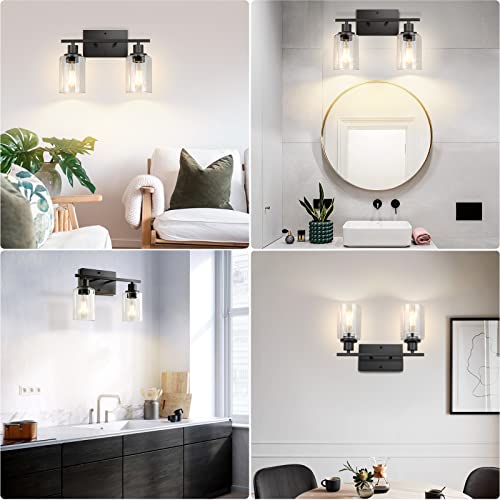 ShineTech 2-Light Bathroom Vanity Light, Matte Black Modern Wall Sconce - color: Black